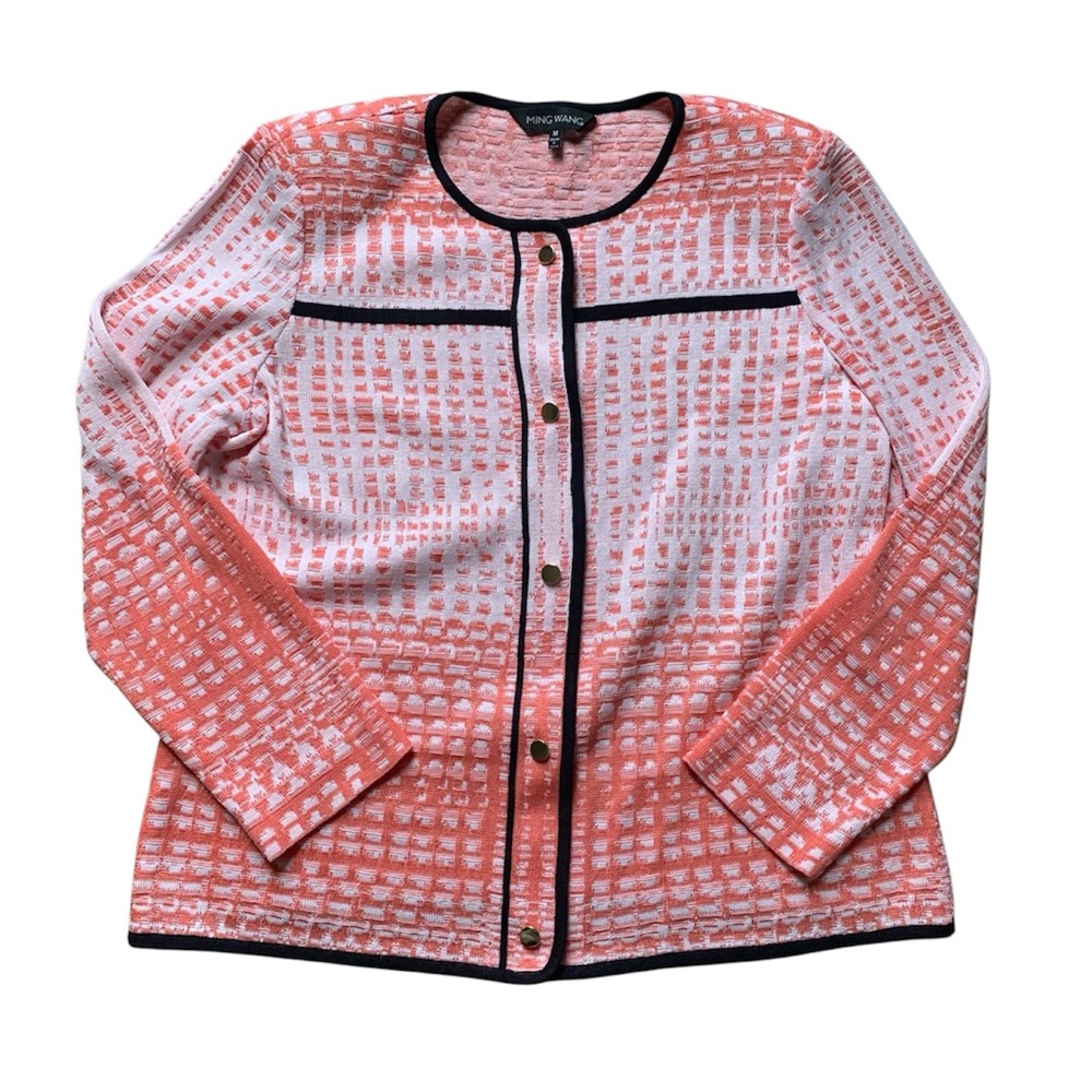 Ming Wang Pink & White Textured Top M